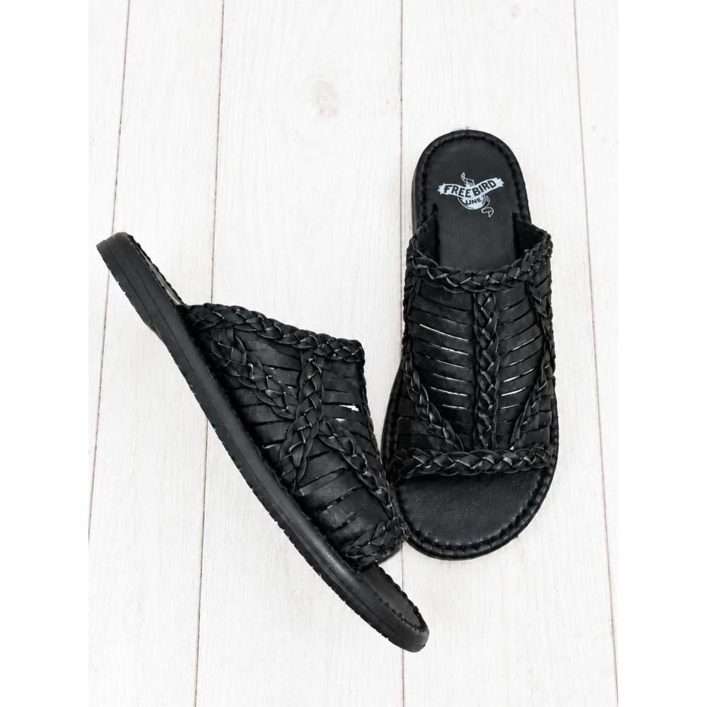 Freebird by Steven Willow Black Braided Leather Huarache Slide Sandals Womens 7